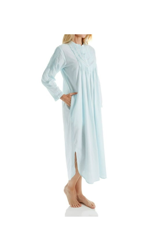 Women's La Cera 1060G 100% Cotton Woven Long Sleeve Nightgown (Blue L)