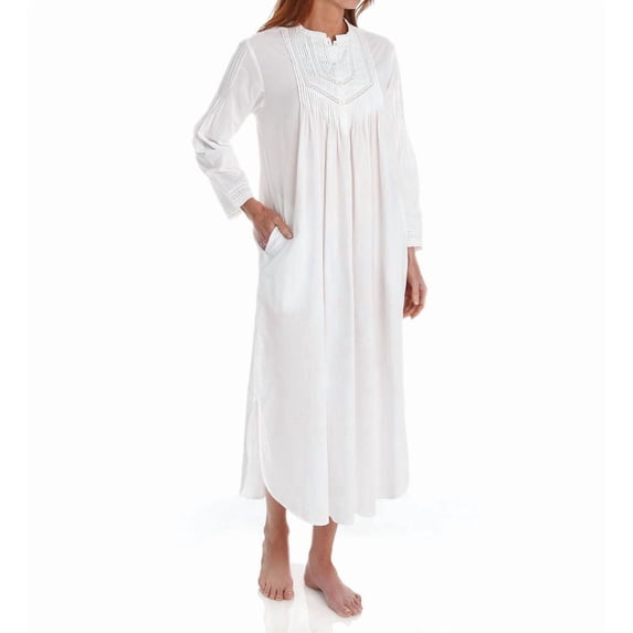 Women's La Cera 1060G 100% Cotton Woven Long Sleeve Nightgown (White L)