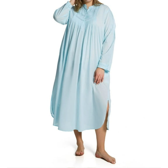 Women's La Cera 1060GX Plus 100% Cotton Woven Long Sleeve Nightgown (Blue 3X)
