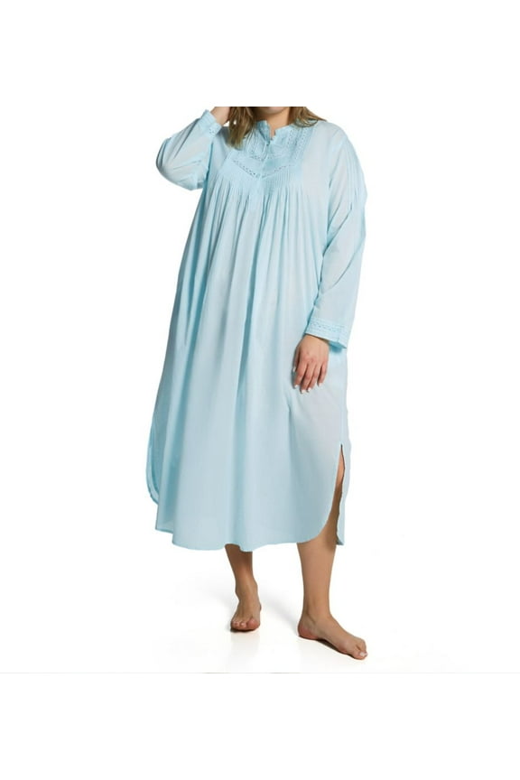 Women's La Cera 1060GX Plus 100% Cotton Woven Long Sleeve Nightgown (Blue 3X)