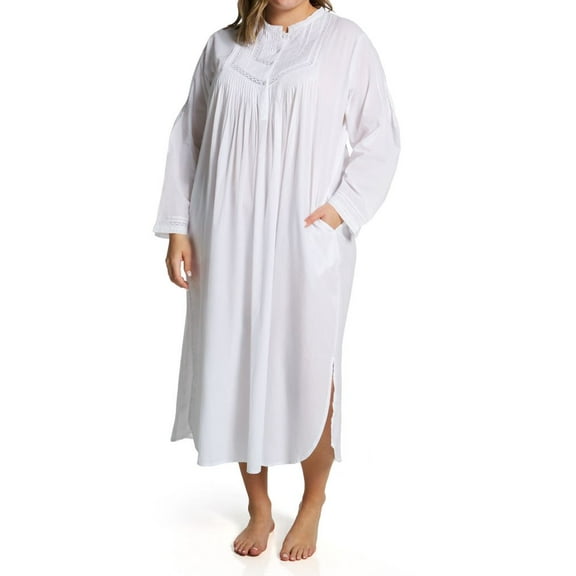 Women's La Cera 1060GX Plus 100% Cotton Woven Long Sleeve Nightgown (White 3X)
