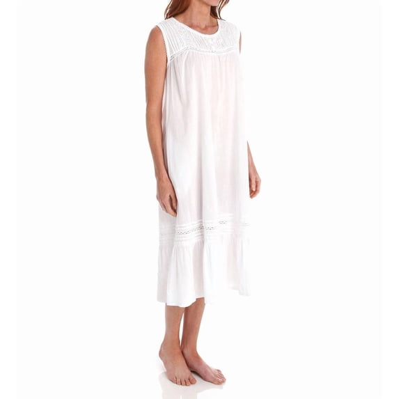 Women's La Cera 1250G 100% Cotton Woven Crochet Sleeveless Gown (White L)
