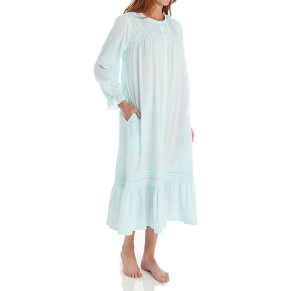 Women's La Cera 1250R 100% Cotton Woven Crochet Long Sleeve Robe (Blue L)