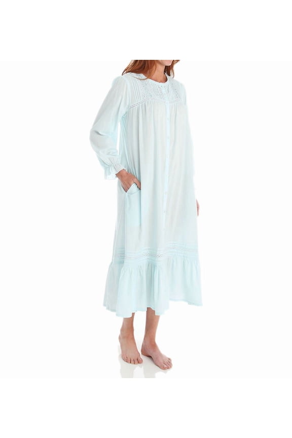 Women's La Cera 1250R 100% Cotton Woven Crochet Long Sleeve Robe (Blue S)
