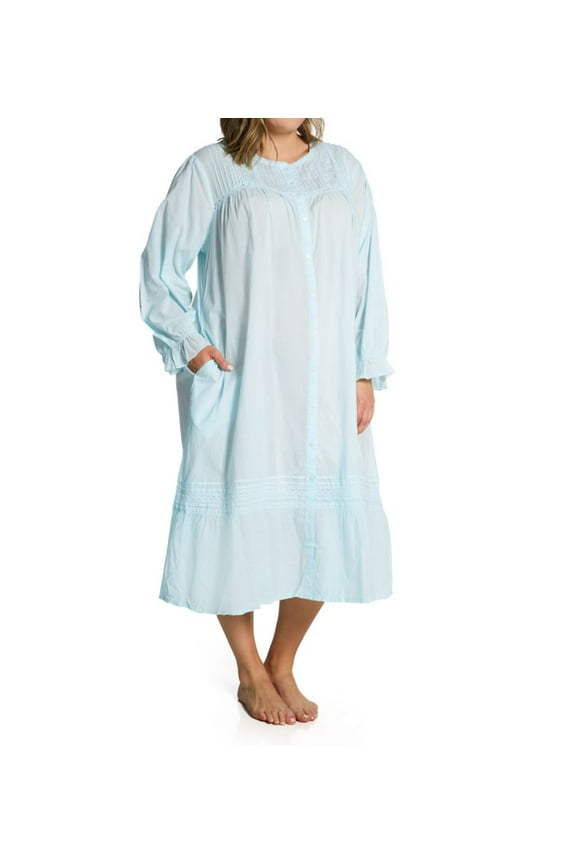 Women's La Cera 1250RX Plus 100% Cotton Woven Crochet Long Sleeve Robe (Blue 3X)