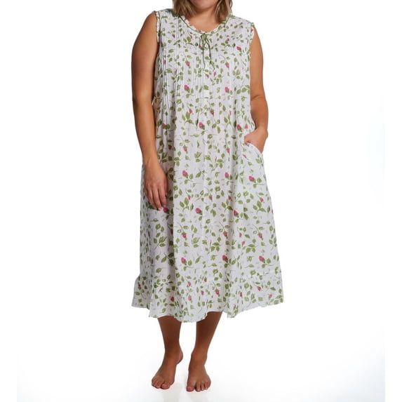 Women's La Cera 1277GX Plus 100% Cotton Woven Sleeveless Nightgown (Mint 2X)