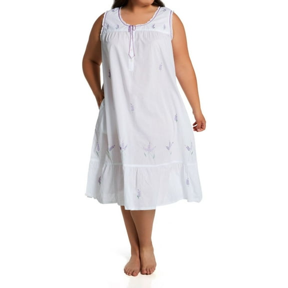 Women's La Cera 1283GX Plus 100% Cotton Woven Sleeveless Nightgown (White 1X)