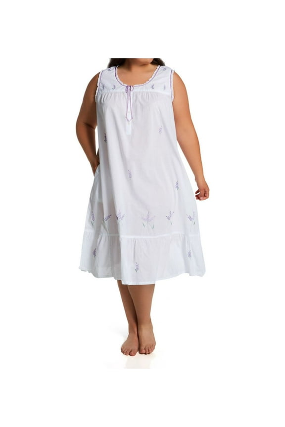 Women's La Cera 1283GX Plus 100% Cotton Woven Sleeveless Nightgown (White 1X)