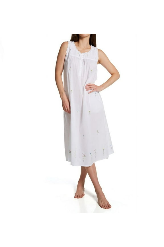 Women's La Cera 1286G 100% Cotton Woven Sleeveless Long Nightgown (White XL)