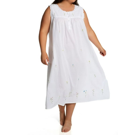 Women's La Cera 1286GX Plus 100% Cotton Woven Sleeveless Long Nightgown (White 3X)
