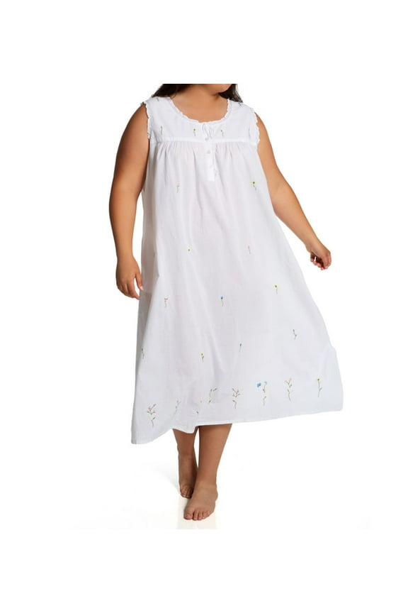 Women's La Cera 1286GX Plus 100% Cotton Woven Sleeveless Long Nightgown (White 3X)