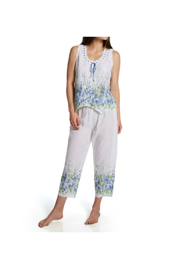 Women's La Cera 1487-2 100% Cotton Woven Sleeveless Printed Pajama Set (Blue M)