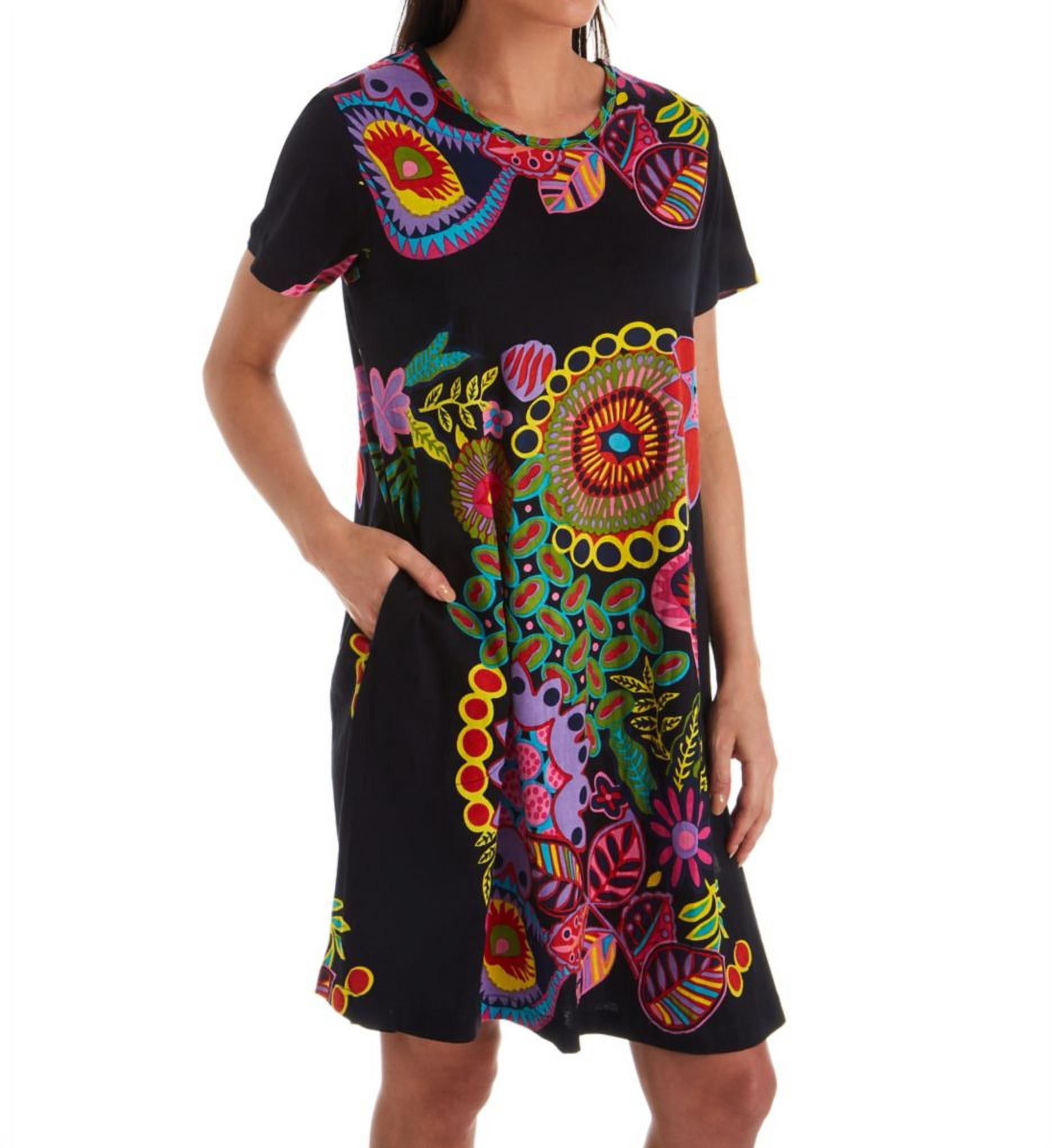 white christmas dresses La Cera Cotton Floral Jersey Knit A-Line Dress, L