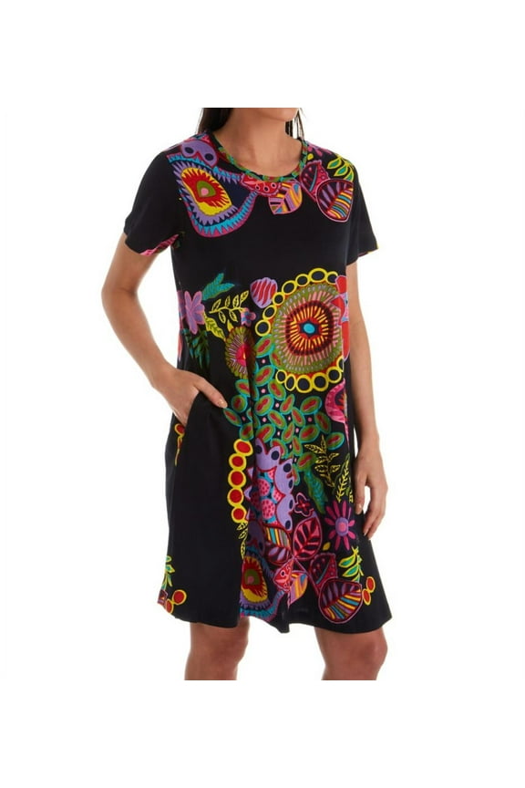 Women's La Cera 2522 100% Cotton Bold Knit Lounge Dress (Black L)