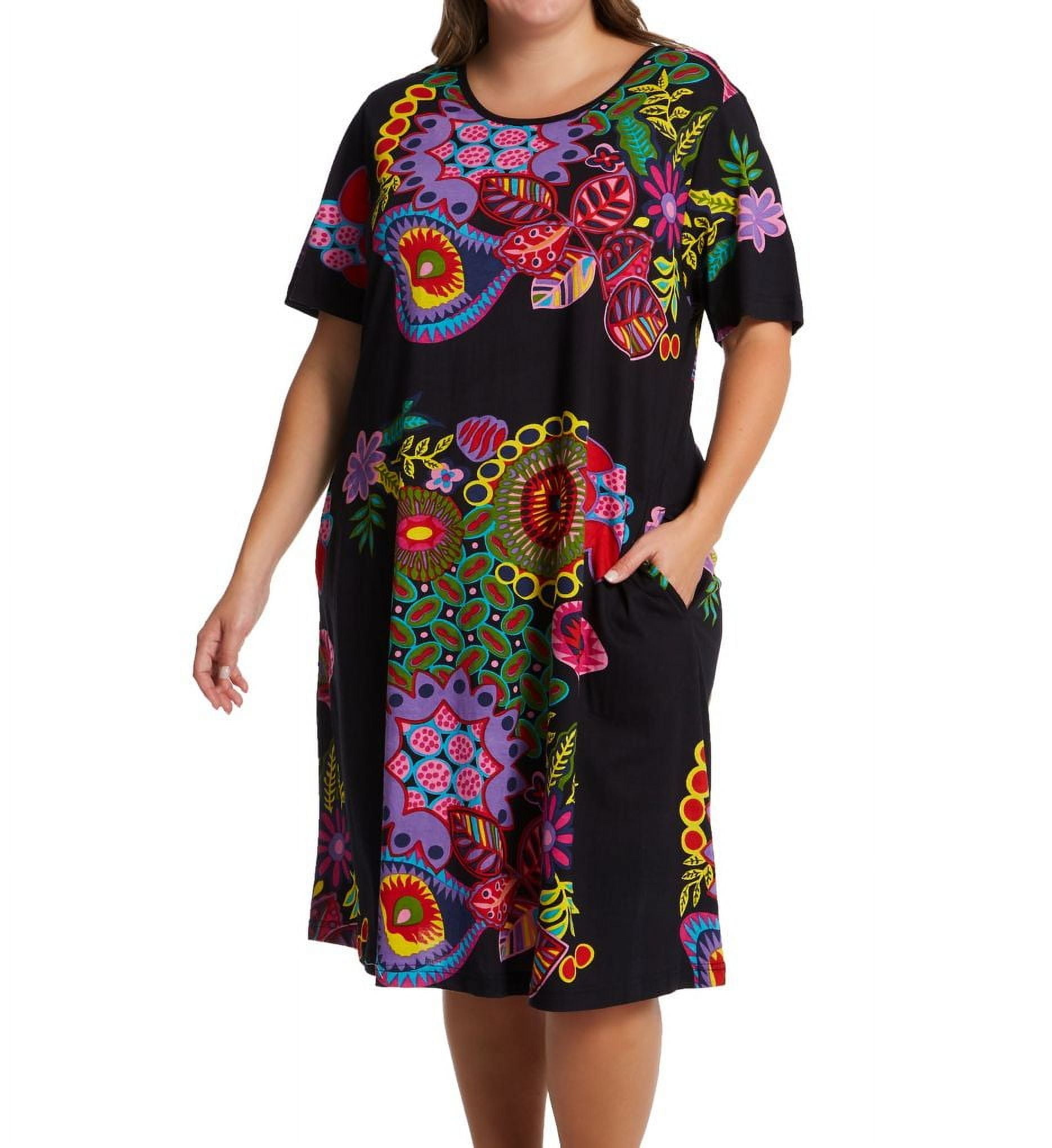 LA CERA Women's Cotton Trapeze Dress - Sleeveless Beaded V-Neck With Side Pockets, Relaxed Fit