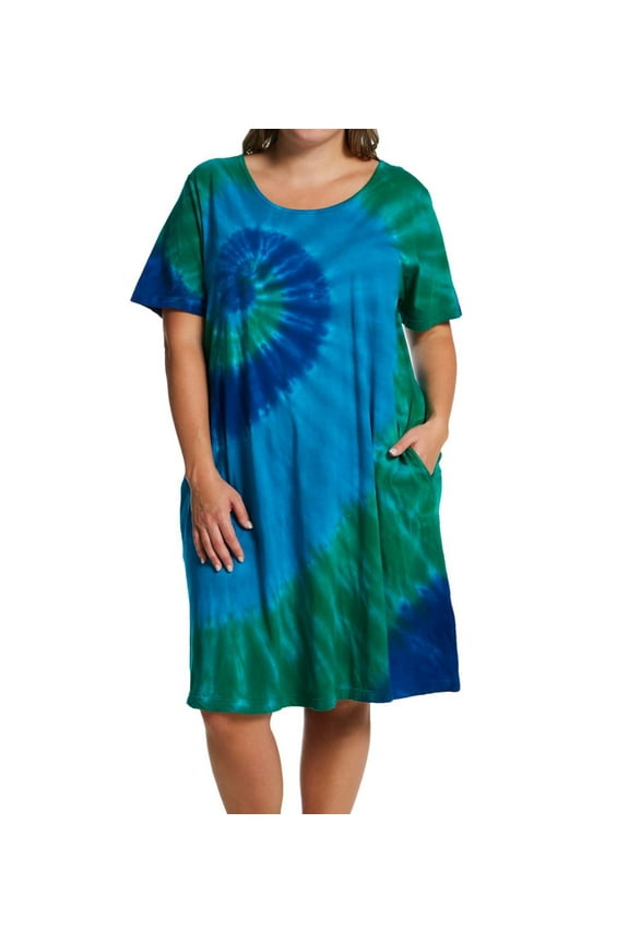 Women's La Cera 2522X Plus 100% Cotton Bold Knit Lounge Dress (Blue/Turquoise/Green 3X)