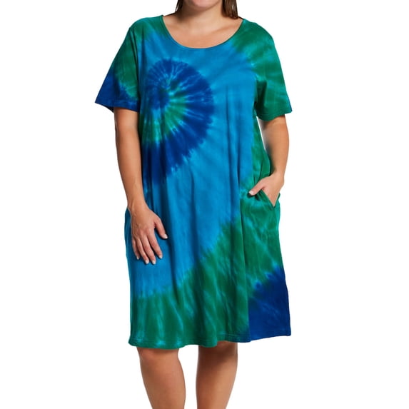 Women's La Cera 2522X Plus 100% Cotton Bold Knit Lounge Dress (Blue/Turquoise/Green 3X)
