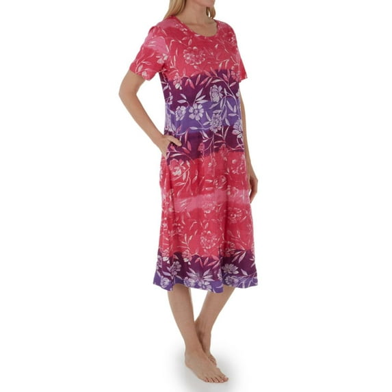 Women's La Cera 2523 100% Cotton Knit Short Sleeve Lounge Dress (Raspberry M)