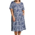 thumbnail image 1 of Women's La Cera 2523X Plus 100% Cotton Knit Short Sleeve Lounge Dress (White/Blue 1X), 1 of 1