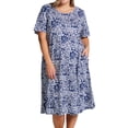 thumbnail image 1 of Women's La Cera 2523X Plus 100% Cotton Knit Short Sleeve Lounge Dress (White/Blue 2X), 1 of 1