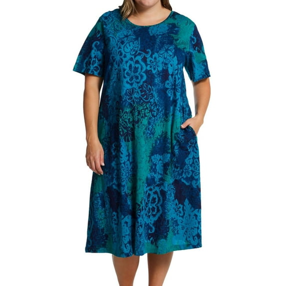 Women's La Cera 2523X Plus 100% Cotton Knit Short Sleeve Lounge Dress (blue 3X)