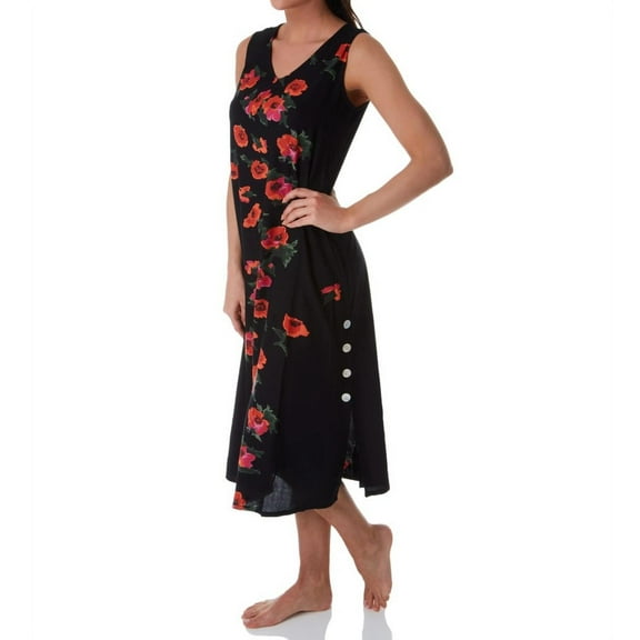 Women's La Cera 2771 Sleeveless Rayon Floral Lounge Dress (Black/Red L)
