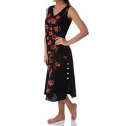 Women's La Cera 2771 Sleeveless Rayon Floral Lounge Dress (Black/Red M)