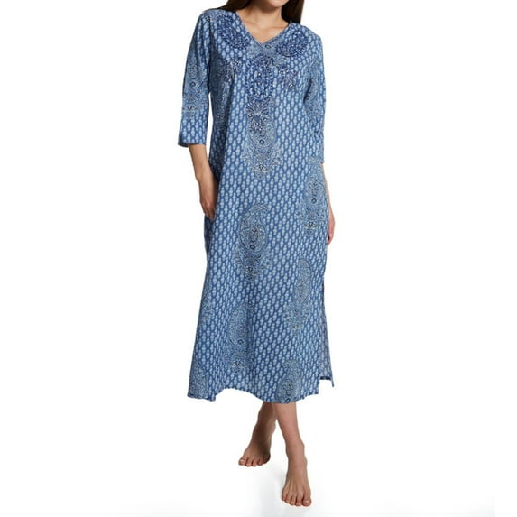 Women's La Cera 3002 100% Cotton Sequin Caftan (Blue Paisley XL)
