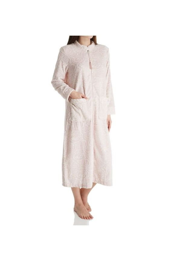 Women's La Cera 8813 Embossed Rose Ballet Zip Robe (Pink 1X)