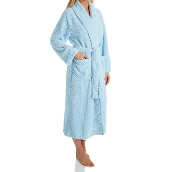 Women's La Cera 8815 100% Polyester Honeycomb Fleece Robe (Blue S)