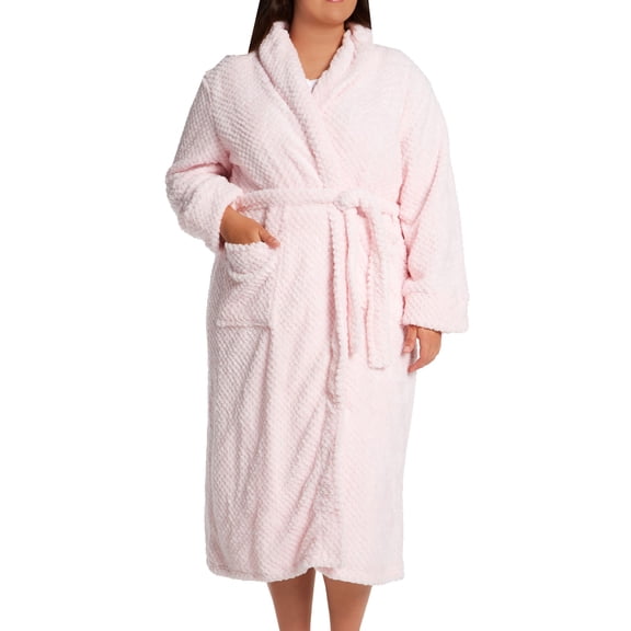 Women's La Cera 8815X Plus 100% Polyester Honeycomb Fleece Robe (Pink 2X)