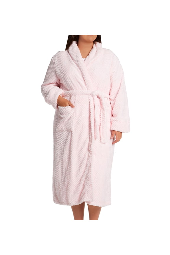 Women's La Cera 8815X Plus 100% Polyester Honeycomb Fleece Robe (Pink 2X)