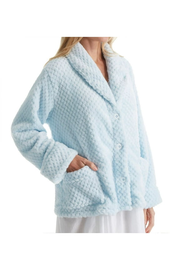Women's La Cera 8825 100% Polyester Honeycomb Fleece Bed Jacket (Blue S)