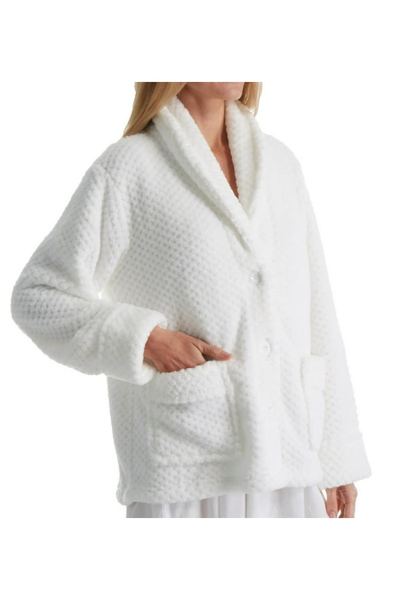 Women's La Cera 8825 100% Polyester Honeycomb Fleece Bed Jacket (White L)