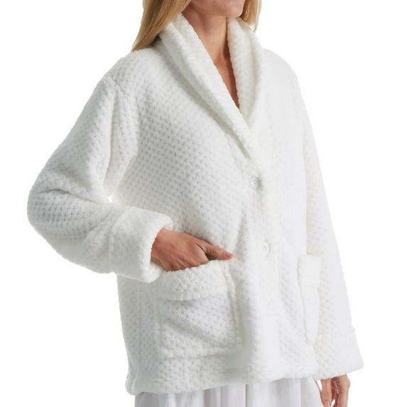 Women's La Cera 8825 100% Polyester Honeycomb Fleece Bed Jacket (White M)