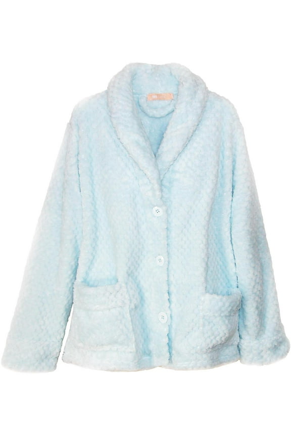 Women's La Cera 8825X Plus 100% Polyester Honeycomb Fleece Bed Jacket (Blue 1X)