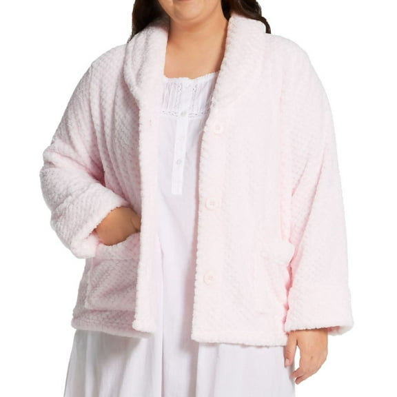 Women's La Cera 8825X Plus 100% Polyester Honeycomb Fleece Bed Jacket (Pink 1X)