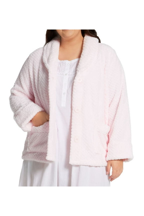 Women's La Cera 8825X Plus 100% Polyester Honeycomb Fleece Bed Jacket (Pink 1X)