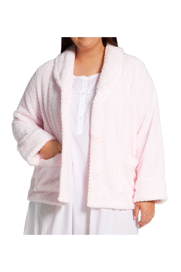 Women's La Cera 8825X Plus 100% Polyester Honeycomb Fleece Bed Jacket (Pink 1X)