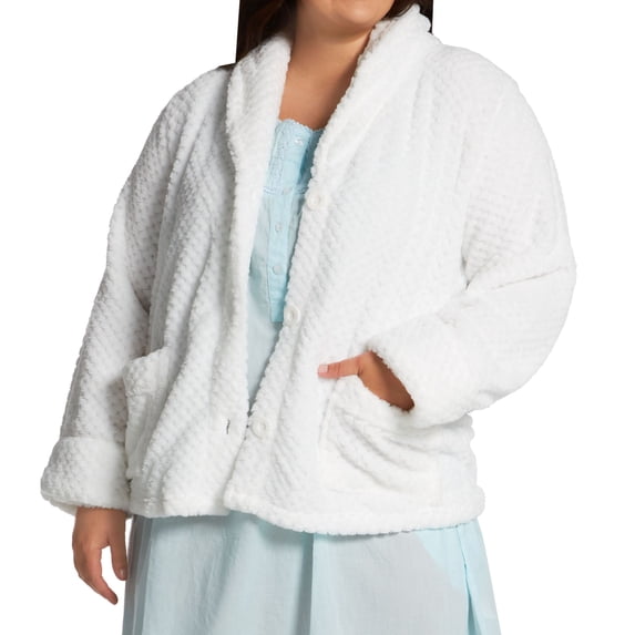 Women's La Cera 8825X Plus 100% Polyester Honeycomb Fleece Bed Jacket (White 1X)