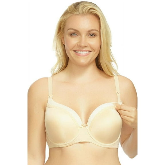 Women's La Leche League 4017 Ellen Color Block Nursing T-Shirt Bra (Mocha/Natural 34C)