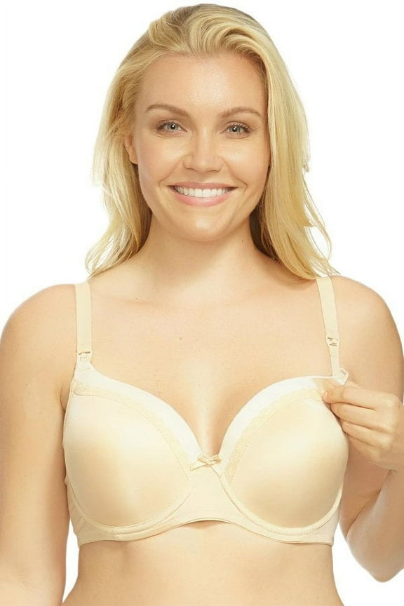 Women's La Leche League 4017 Ellen Color Block Nursing T-Shirt Bra (Mocha/Natural 34DD)