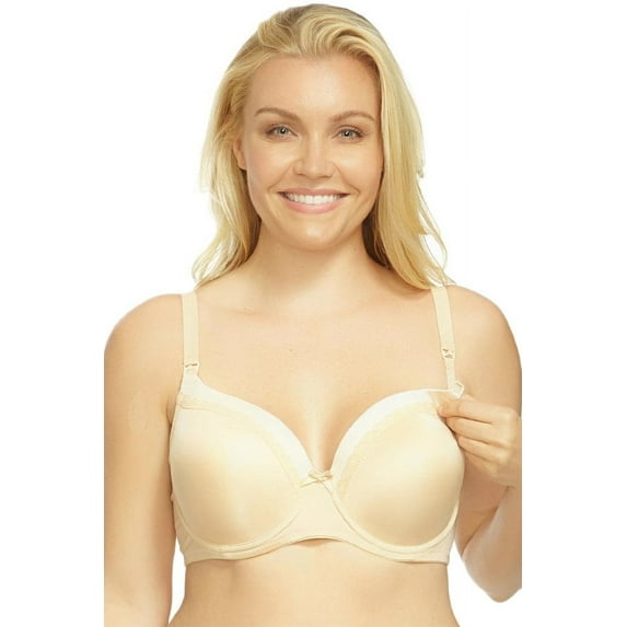 Women's La Leche League 4017 Ellen Color Block Nursing T-Shirt Bra (Mocha/Natural 34D)