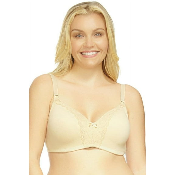 Women's La Leche League 4502 Heavenly Wireless Padded Nursing Bra with Lace (Beige 42DDD)