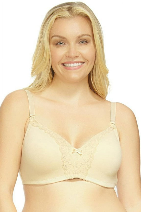 Women's La Leche League 4502 Heavenly Wireless Padded Nursing Bra with Lace (Beige 42DD)