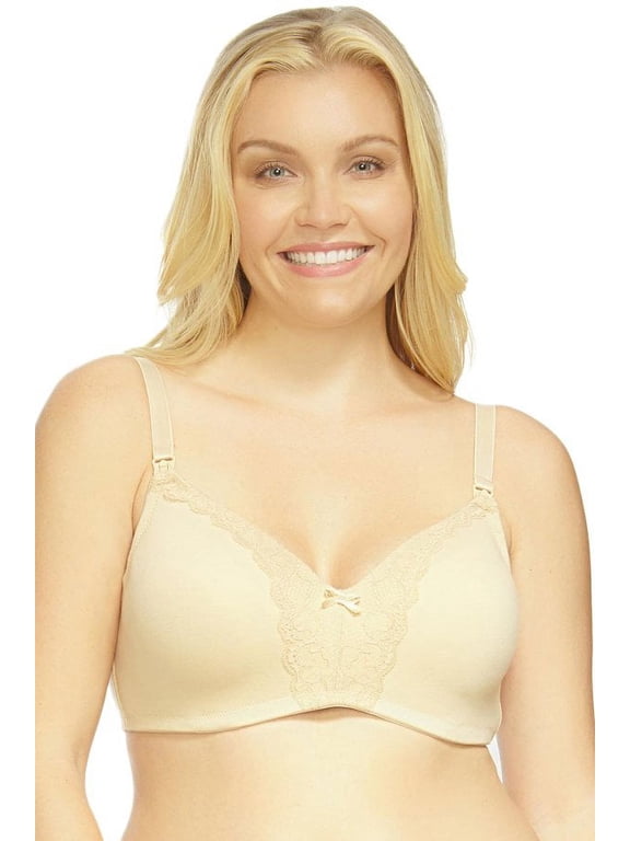 Women's La Leche League 4502 Heavenly Wireless Padded Nursing Bra with Lace (Beige 44G)