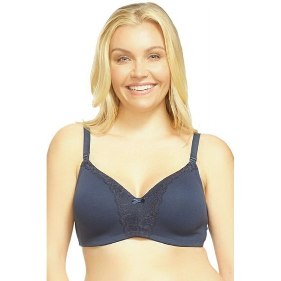 Women's La Leche League 4502 Heavenly Wireless Padded Nursing Bra with Lace (Navy 34C)