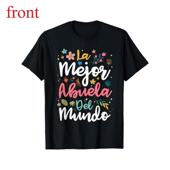 Women's "La Mejor Abuela Del Mundo" Floral Graphic Comfortable T-Shirt Short Sleeve Short Sleeve Round Neck Top Black S-5XL