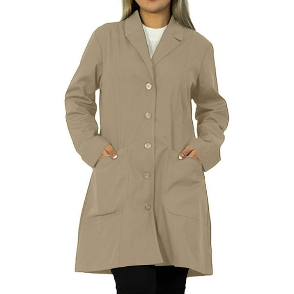 Panda Uniform by HeedFit 36" Notch Collar Women’s Lab Coat – XL Khaki
