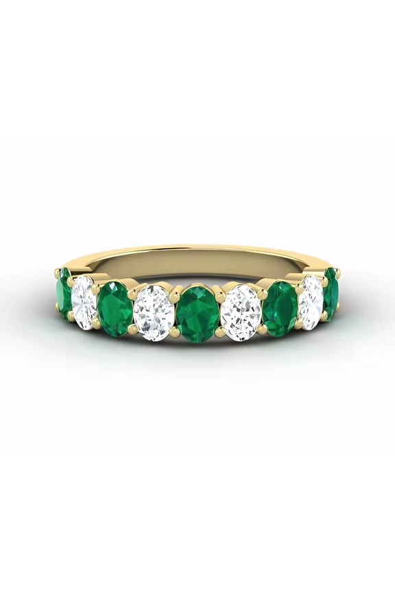 Women's Lab Created Diamond Green Emerald Ring in 14K Yellow Gold Plated
